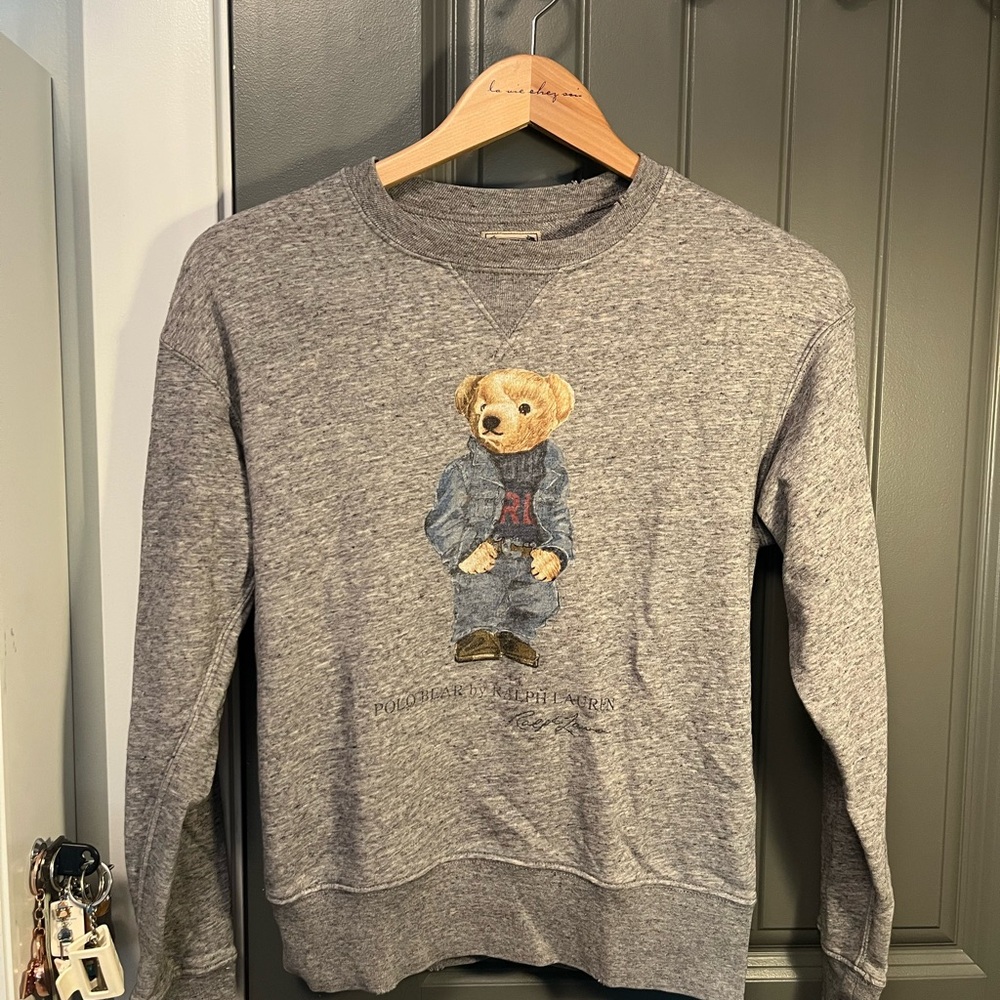 Ralph Lauren Gray Crewneck Sweater with Bear Design